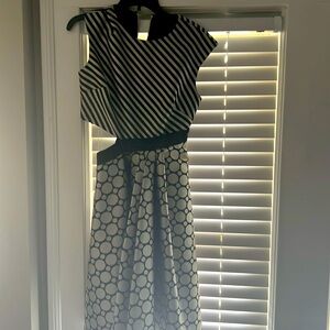 Ted Baker, London size 2 open side, cut out black and silver A-line midi dress